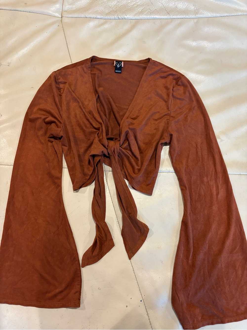 Windsor Rust Tie-Front Bell Sleeve Crop Top